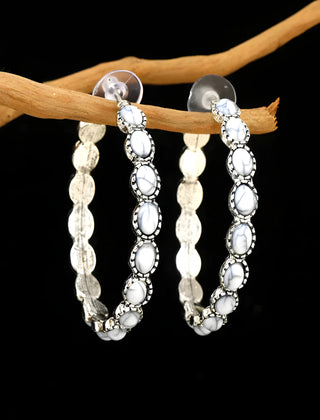 Vintage Oval Stone Hoop Earrings