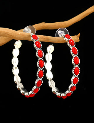 Vintage Oval Stone Hoop Earrings