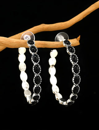 Vintage Oval Stone Hoop Earrings