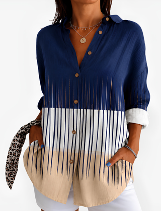 Coastal Stripe Button-Up Blouse