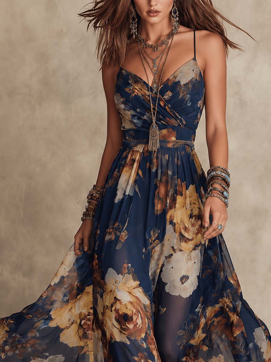 Lorena™ Navy Blue Floral Maxi Dress