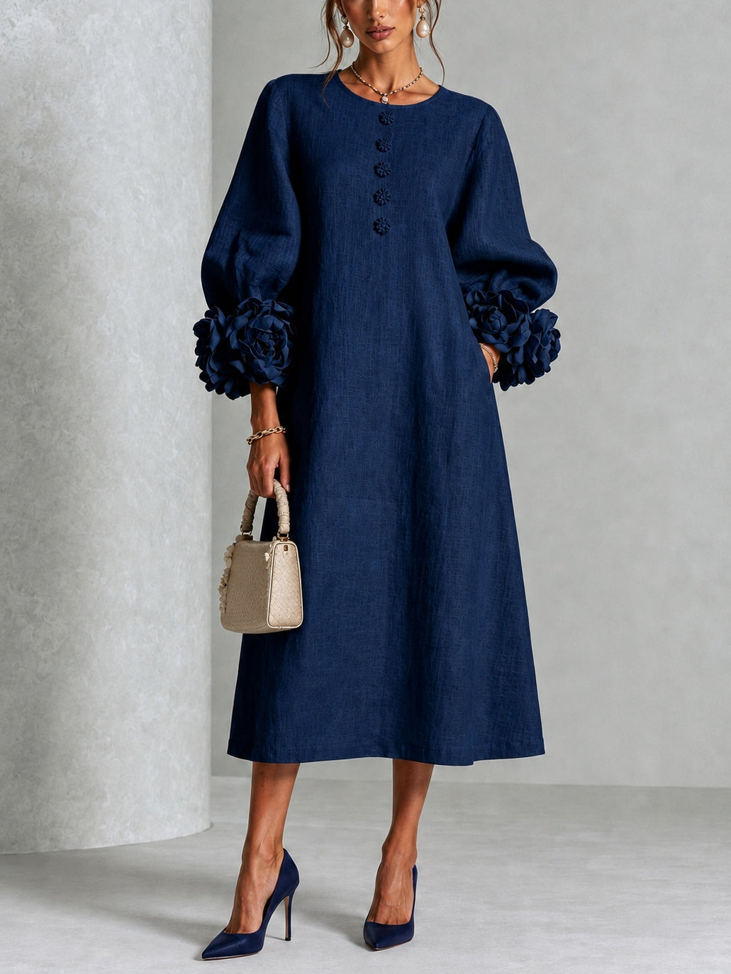Theodosia™ Rosette Cuff Midi Dress