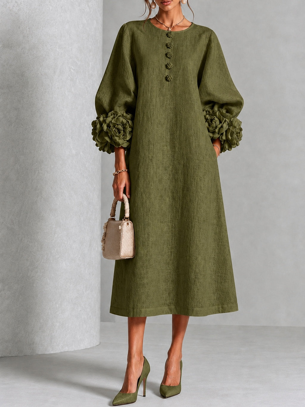 Theodosia™ Rosette Cuff Midi Dress