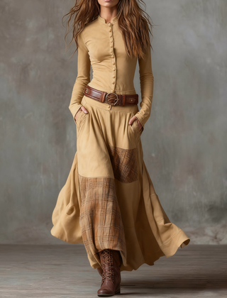Natasha™ Vintage Plaid Suede Maxi Dress