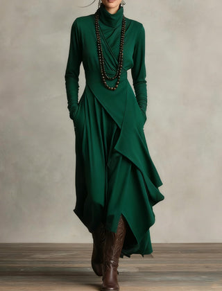 Arielle Vintage Asymmetrical Turtleneck Dress