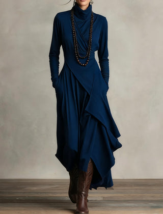 Arielle Vintage Asymmetrical Turtleneck Dress