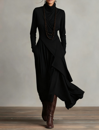 Arielle Vintage Asymmetrical Turtleneck Dress