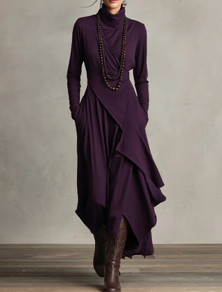 Arielle™ Vintage Asymmetrical Turtleneck Dress
