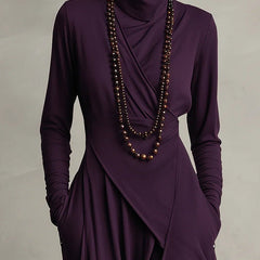 Arielle™ Vintage Asymmetrical Turtleneck Dress