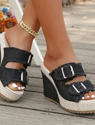 Betty | Fray Edge Wedge Sandals