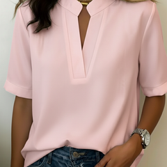 Margaux™ Chic V-Neck Blouse with Gold Detail