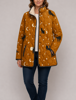 MYA™ | Black Quilted Jacket with Cat Pattern