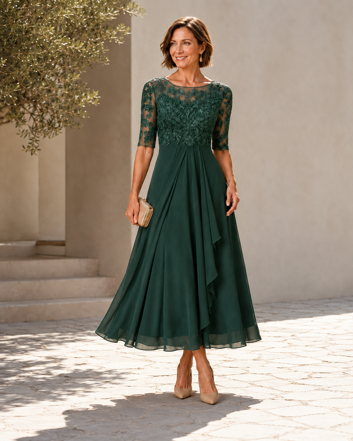 Avi Lace Bodice Draped Midi Dress