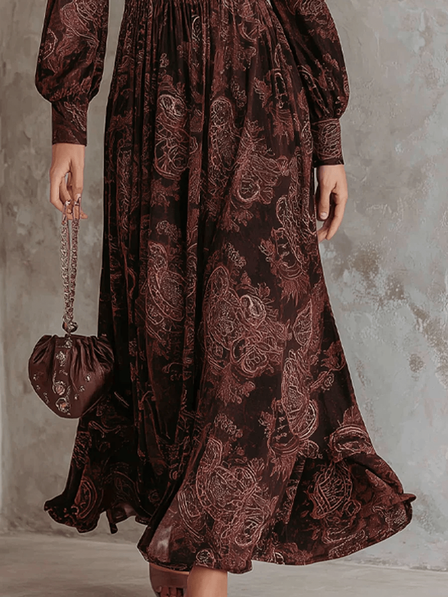 Ariane™ Maxi Dress with Paisley Print and Waist Accent