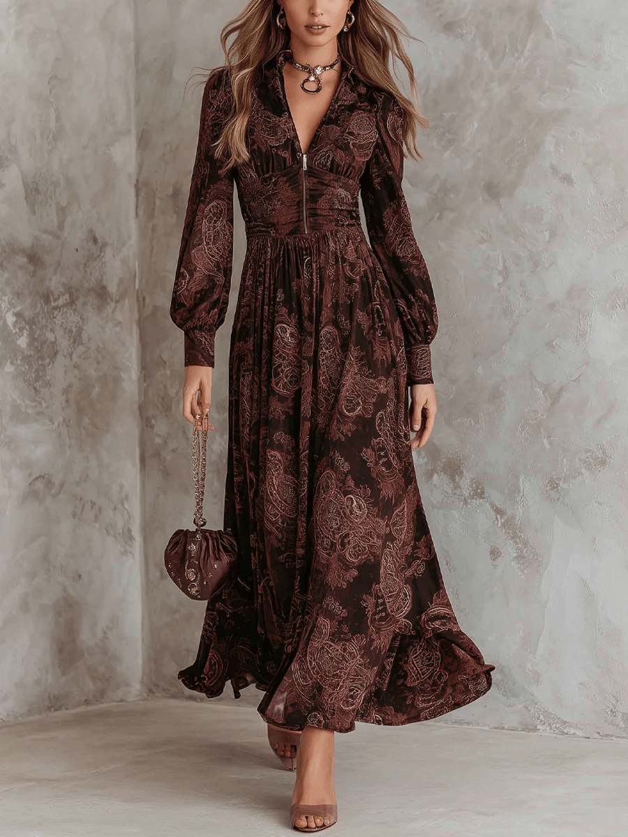 Ariane™ Maxi Dress with Paisley Print and Waist Accent