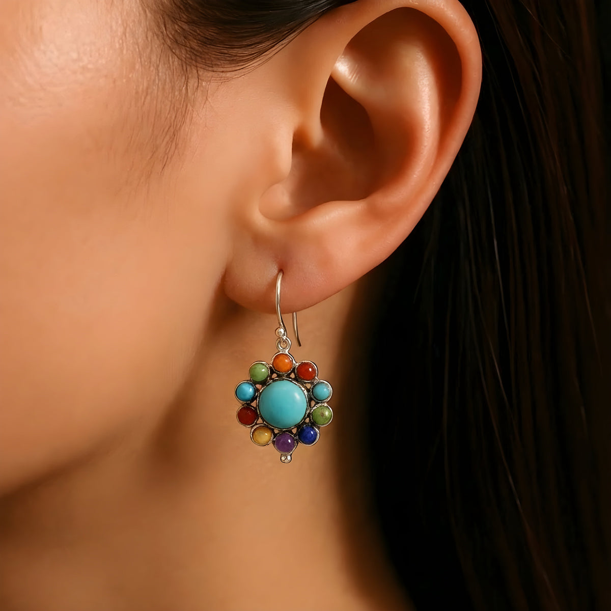 Multi-Colored Turquoise Hoop Earrings