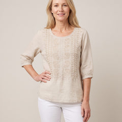Violet Embroidered Boho Blouse - Beige
