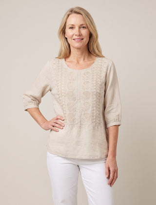 Violet Embroidered Boho Blouse - Beige