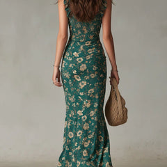 Giselle™ Bohemian Printed Maxi Dress with Ruffled Sleeves