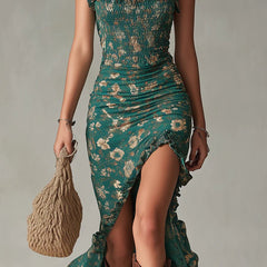 Giselle™ Bohemian Printed Maxi Dress with Ruffled Sleeves