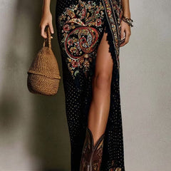 Héloïse™ Bohemian Style Printed Dress with Deep V-Neck and High Split