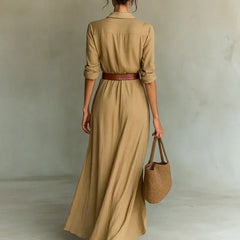 Camille™ Maxi Dress with Lapels and Belt At the Waist
