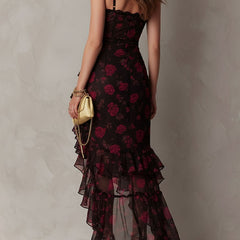 Delphine™ Chic Flower Ruffle Hem Dress