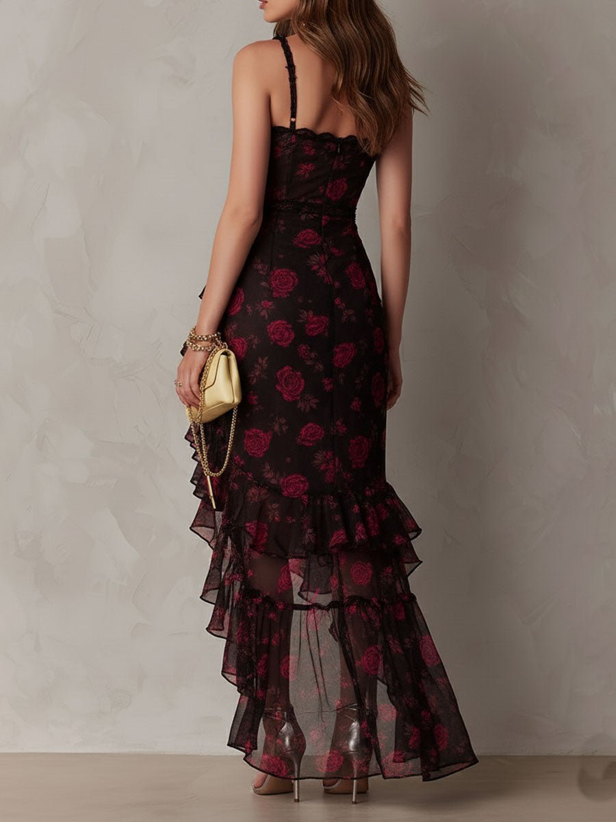 Delphine™ Chic Flower Ruffle Hem Dress