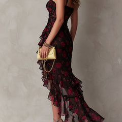 Delphine™ Chic Flower Ruffle Hem Dress