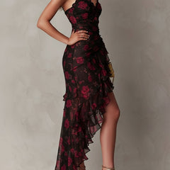 Delphine™ Chic Flower Ruffle Hem Dress