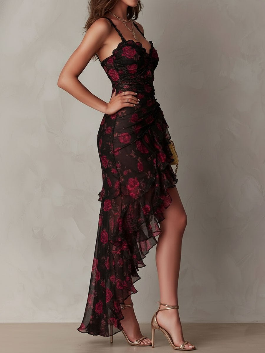 Delphine™ Chic Flower Ruffle Hem Dress