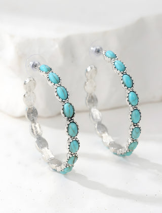 Vintage Oval Stone Hoop Earrings