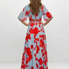 Corinne™ V Neck Short Sleeve Floral Maxi Dress