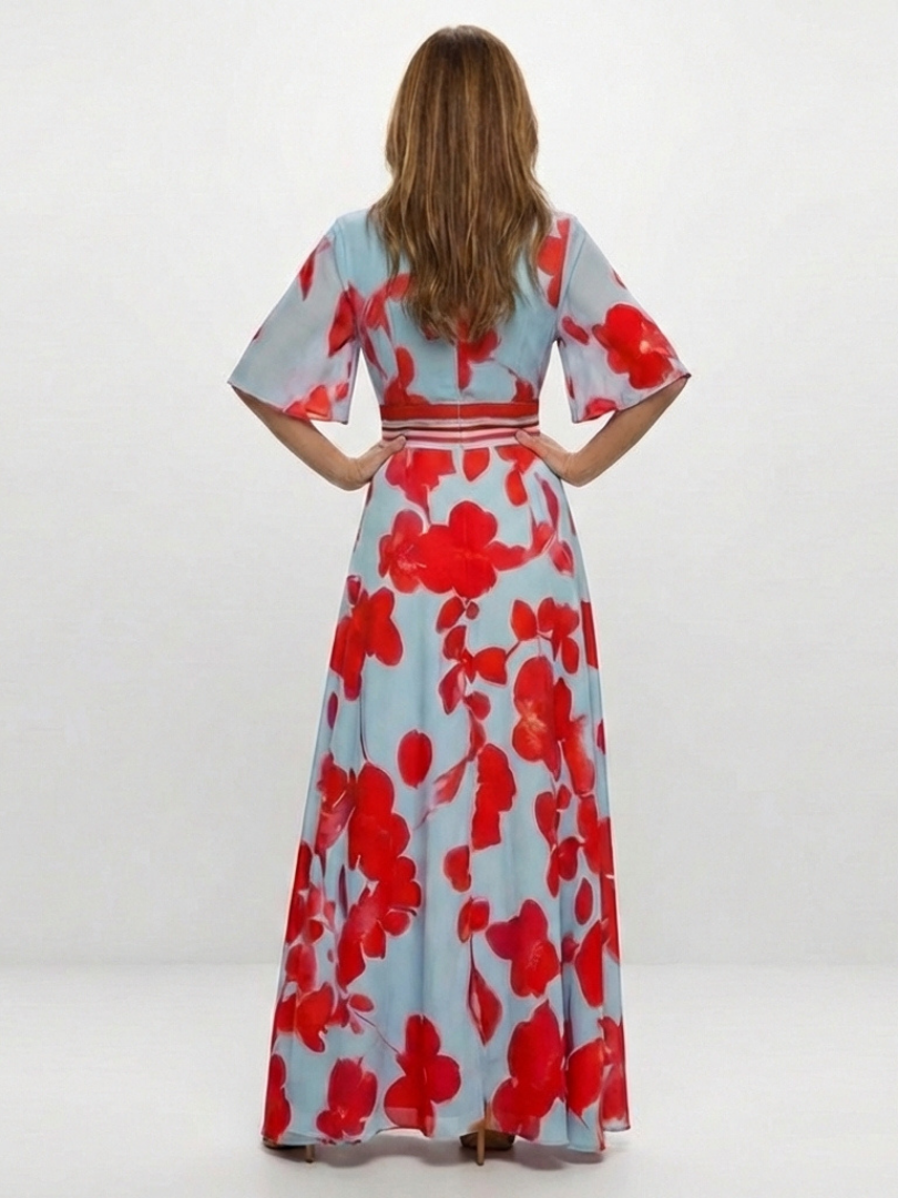 Corinne™ V Neck Short Sleeve Floral Maxi Dress