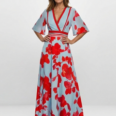 Corinne™ V Neck Short Sleeve Floral Maxi Dress