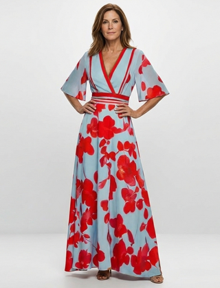 Corinne™ V Neck Short Sleeve Floral Maxi Dress
