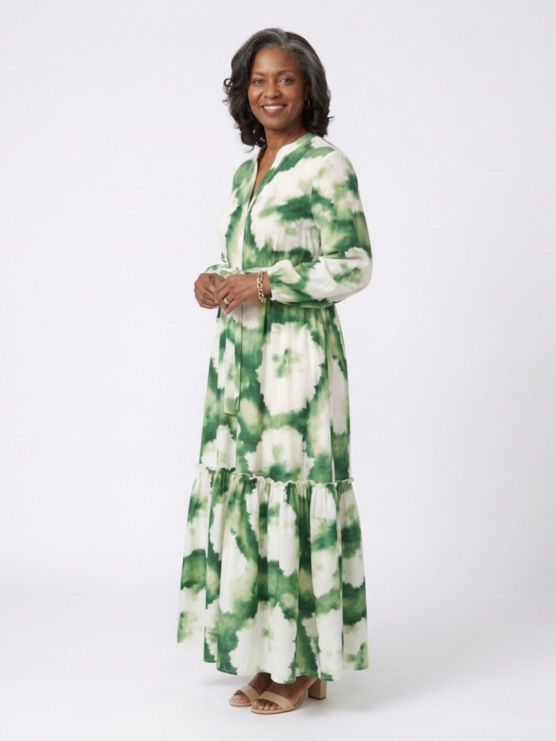 Sabine™ Long Sleeve Tie Waist Tiered Maxi Dress