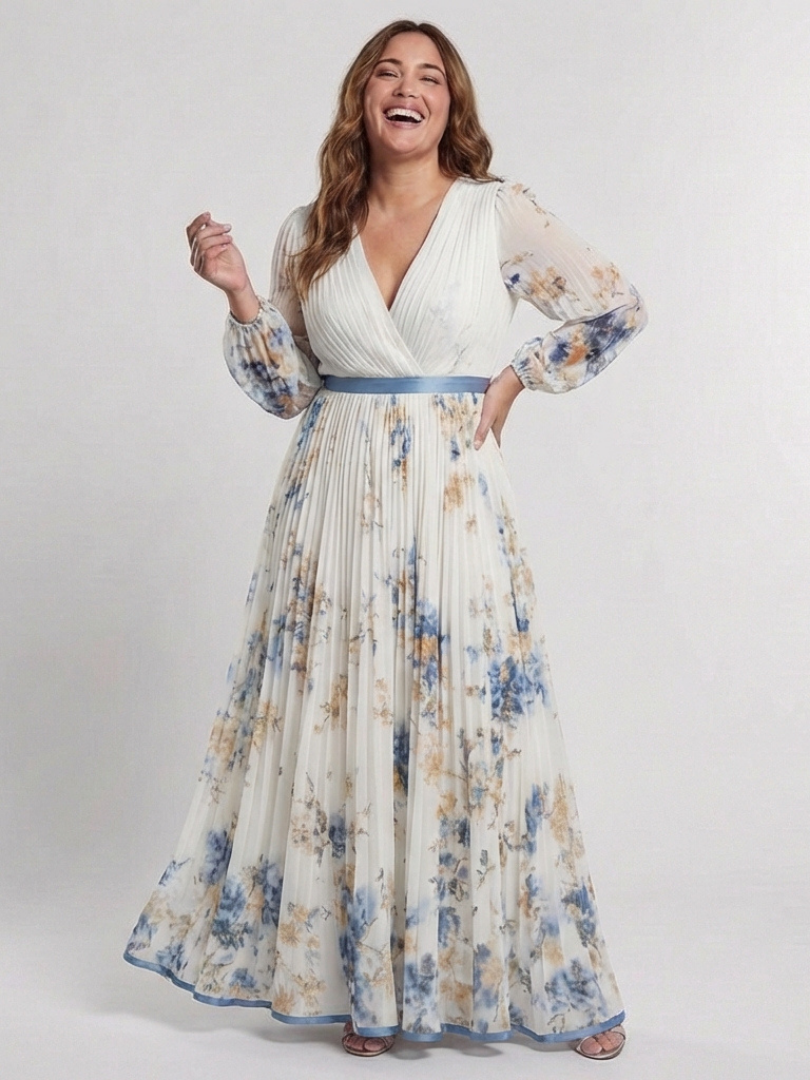 Lavinia™ Long Sleeve V Neck Floral Maxi Dress