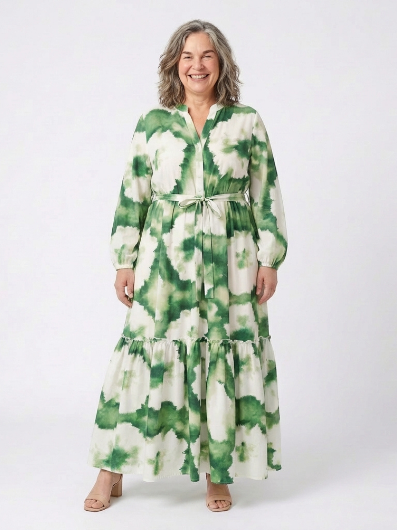 Sabine™ Long Sleeve Tie Waist Tiered Maxi Dress