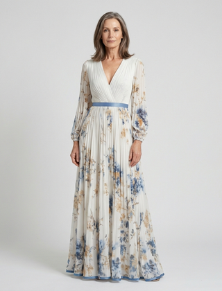 Lavinia™ Long Sleeve V Neck Floral Maxi Dress