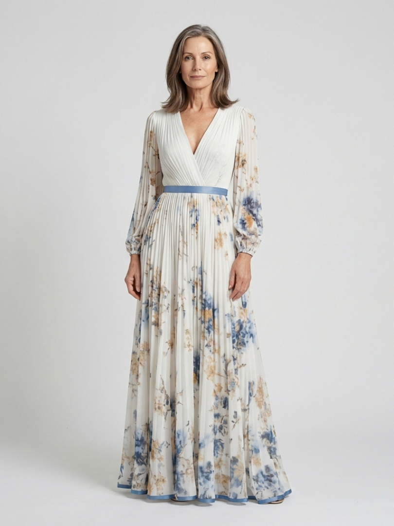 Lavinia™ Long Sleeve V Neck Floral Maxi Dress