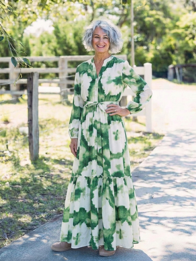 Sabine™ Long Sleeve Tie Waist Tiered Maxi Dress