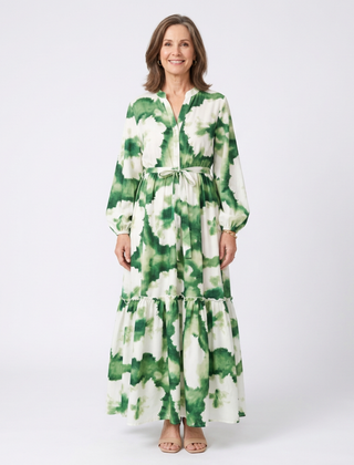 Sabine™ Long Sleeve Tie Waist Tiered Maxi Dress