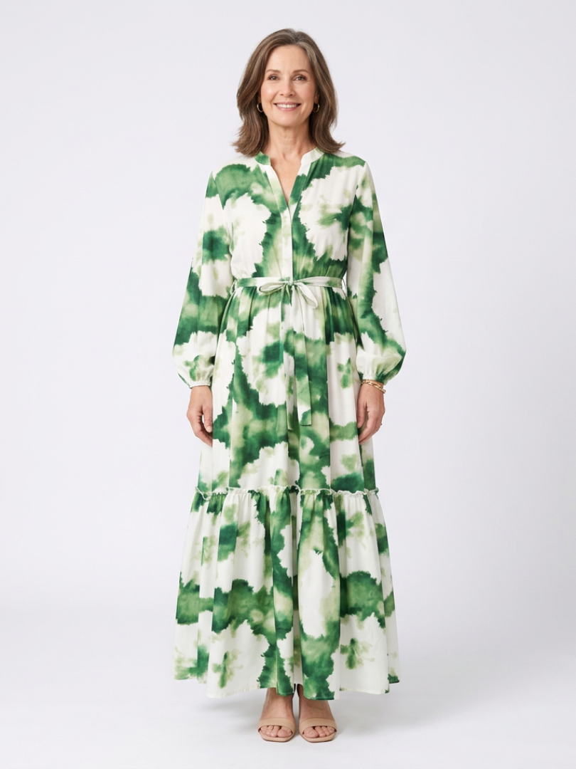 Sabine™ Long Sleeve Tie Waist Tiered Maxi Dress