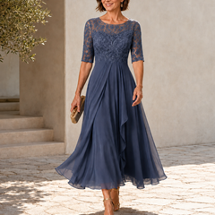 Avi Lace Bodice Draped Midi Dress