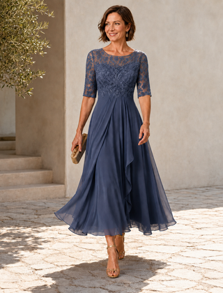 Avi Lace Bodice Draped Midi Dress