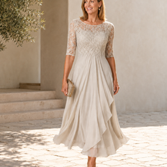 Avi Lace Bodice Draped Midi Dress