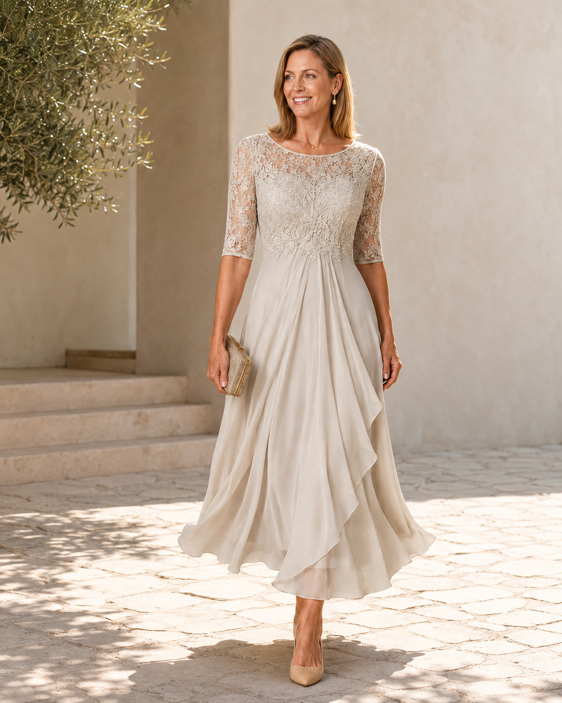 Avi Lace Bodice Draped Midi Dress