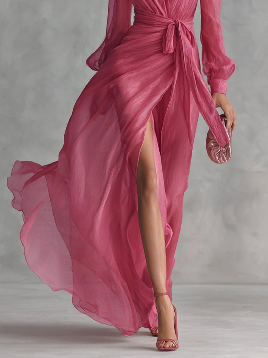 Juliette™ Elegant V-Neck Waistband Long Dress
