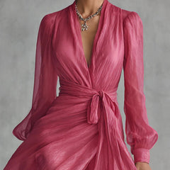 Juliette™ Elegant V-Neck Waistband Long Dress
